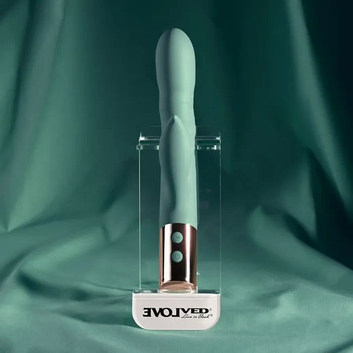 Evolved THE SHIMMY USB Rechargeable Thrusting Rabbit Vibrator Green Secondary image