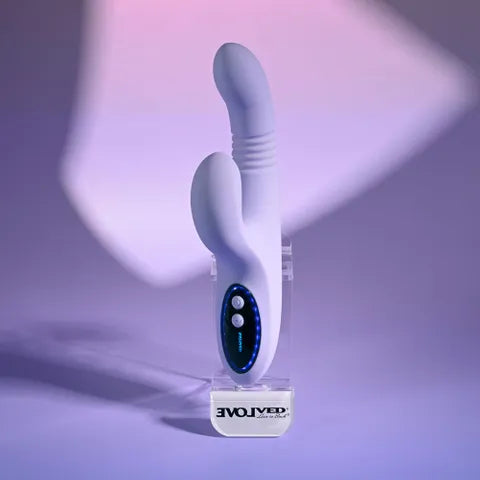 Evolved PEP TALK USB Rechargeable Thrusting Vibrator With Tapping Clitoral Stimulator Purple 23.3 cm Evolved