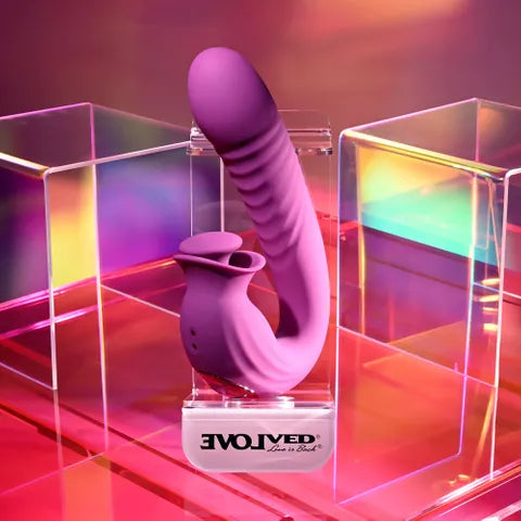Evolved DEEP ECSTASY USB Rechargeable Thrusting & Tapping Vibrator Purple 16.5 cm Evolved