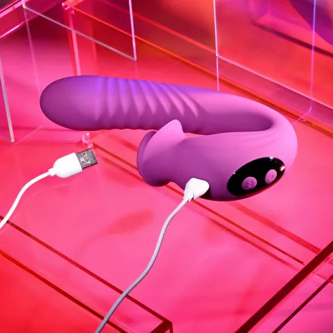 Evolved DEEP ECSTASY USB Rechargeable Thrusting & Tapping Vibrator Purple 16.5 cm Evolved