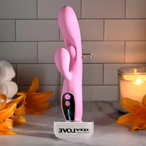 Evolved PUSH THE BUTTON USB Rechargeable Rabbit Vibrator With G Spot Bud Pink 23.5 cm Evolved Main image