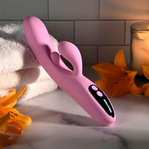 Evolved PUSH THE BUTTON USB Rechargeable Rabbit Vibrator With G Spot Bud Pink 23.5 cm Evolved