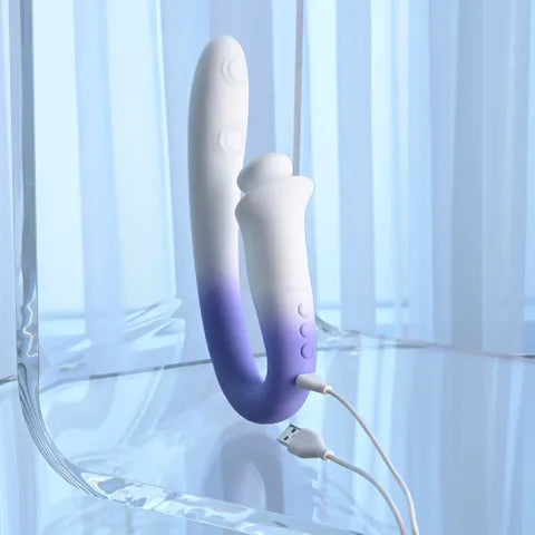 Evolved SPRING LOADED USB Rechargeable Multi Tapping Vibrator White / Purple 23 cm Evolved