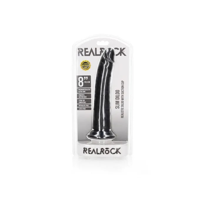 Shots Toys REALROCK Realistic Slim Dildo With Suction Cup 8 Inch Black Shots Toys