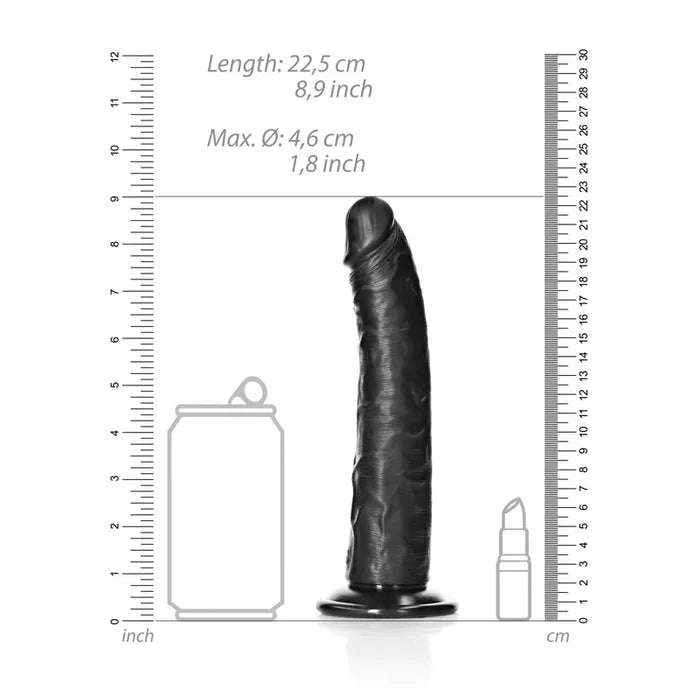 Shots Toys REALROCK Realistic Slim Dildo With Suction Cup 8 Inch Black Shots Toys