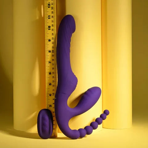 Playboy Pleasure Hug It Out USB Rechargeable Strapless Strap On 29 cm Purple Playboy Pleasure