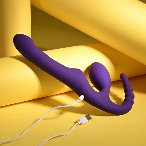 Playboy Pleasure Hug It Out USB Rechargeable Strapless Strap On 29 cm Purple Playboy Pleasure
