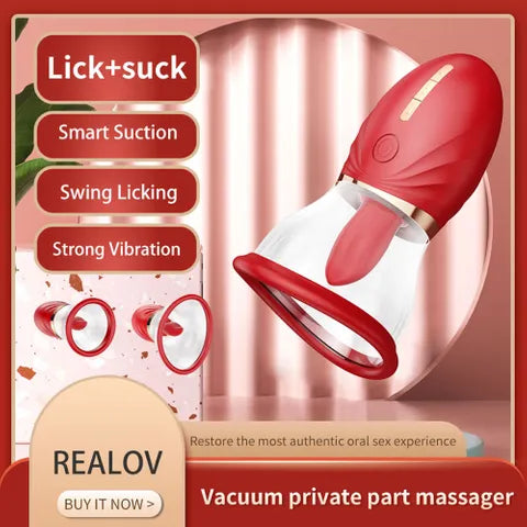 LuvPump Adoramor USB Rechargeable Licking  & Suction Pussy Pump Red LuvPump