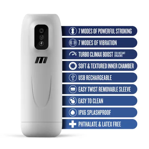 Blush Novelties M For Men Robo Bator USB Rechargeable Vibrating Auto Stroker White Blush Novelties