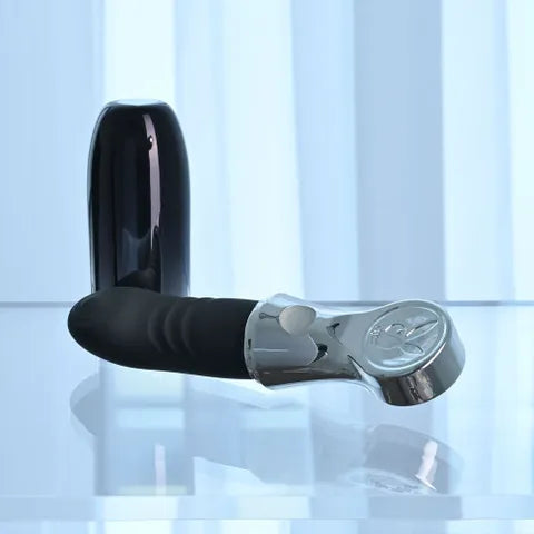 Playboy Pleasure Bon Voyage USB C Rechargeable Tapping Vibrator Black / Chrome 18.7 cm Playboy Pleasure