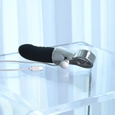 Playboy Pleasure Bon Voyage USB C Rechargeable Tapping Vibrator Black / Chrome 18.7 cm Playboy Pleasure