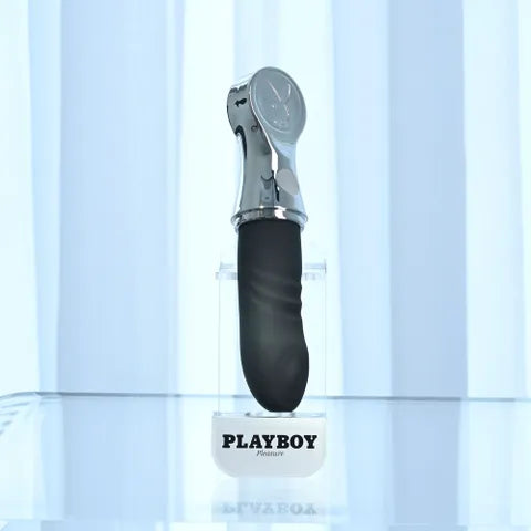 Playboy Pleasure Bon Voyage USB C Rechargeable Tapping Vibrator Black / Chrome 18.7 cm Playboy Pleasure