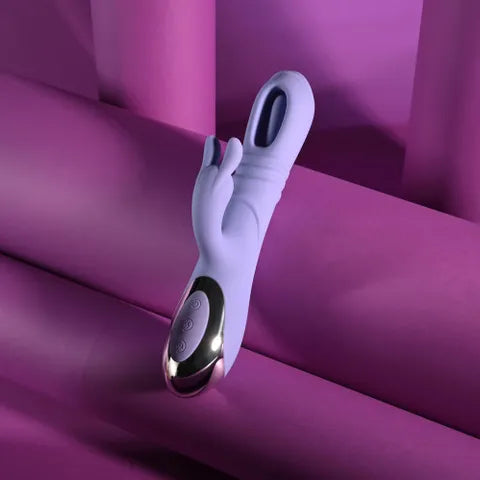 Playboy Pleasure Tap Me In USB Rechargeable Rabbit Vibrator With Tapping Shaft 24.2 cm Purple Playboy Pleasure
