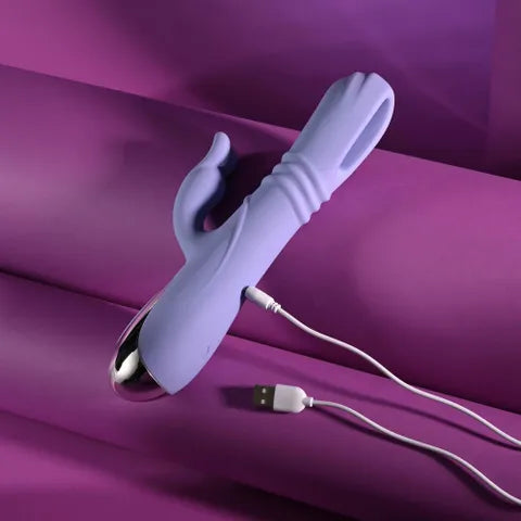 Playboy Pleasure Tap Me In USB Rechargeable Rabbit Vibrator With Tapping Shaft 24.2 cm Purple Playboy Pleasure