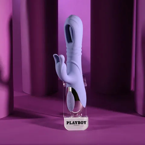 Playboy Pleasure Tap Me In USB Rechargeable Rabbit Vibrator With Tapping Shaft 24.2 cm Purple Playboy Pleasure