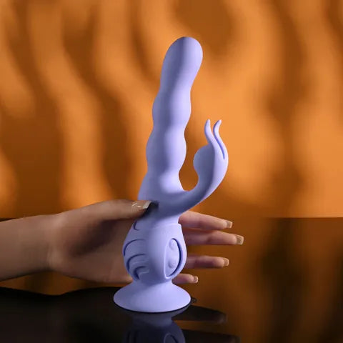 Evolved WIGGLY BUNNY USB Rechargeable Rabbit Vibrator With Suction Base Purple Evolved
