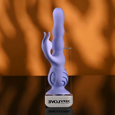 Evolved WIGGLY BUNNY USB Rechargeable Rabbit Vibrator With Suction Base Purple Evolved