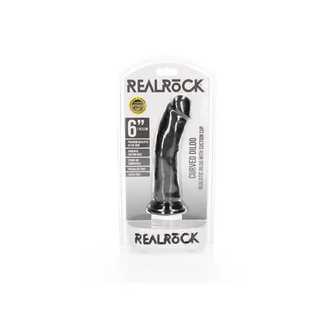 REALROCK Realistic Curved Dildo With Suction Cup Black 15.5cm Shots Toys