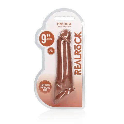 REALROCK 9 Inch Realistic Penis Extender With Rings Tan 22.9cm Shots Toys