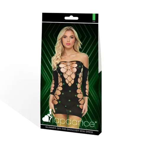 XGEN Products LAPDANCE Glimmer Off The Shoulder Mini Dress One Size Black Glow In The Dark Pattern XGEN Products