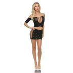 XGEN Products LAPDANCE Diamond Crop Top and Skirt Set One Size Black Glow In The Dark Pattern XGEN Products