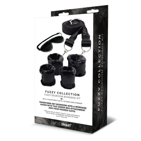 WhipSmart Fuzzy Bedroom Bondage Kit Black Under Bed Restraint Set WhipSmart