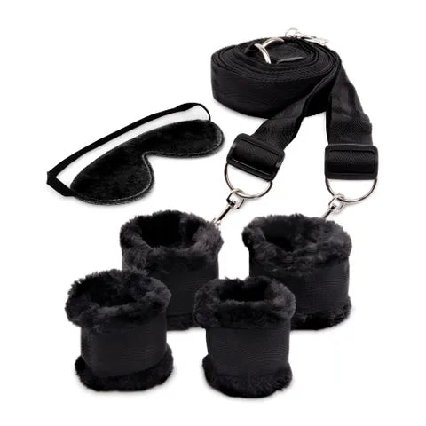 WhipSmart Fuzzy Bedroom Bondage Kit Black Under Bed Restraint Set WhipSmart