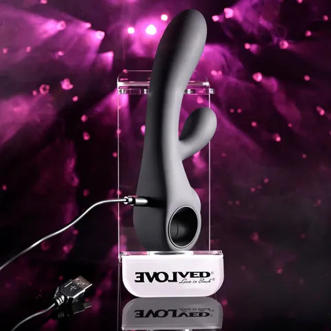 Evolved BLACK MAGIC USB Rechargeable Rabbit Vibrator With LED Screen 20cm Evolved