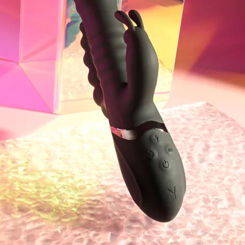 Playboy Pleasure BIG BUNNY ENERGY USB Rechargeable Rabbit Vibrator With Anal Beads Black 26.2cm Playboy Pleasure