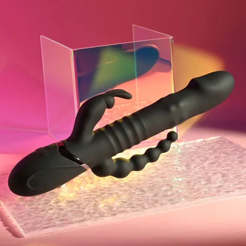 Playboy Pleasure BIG BUNNY ENERGY USB Rechargeable Rabbit Vibrator With Anal Beads Black 26.2cm Playboy Pleasure