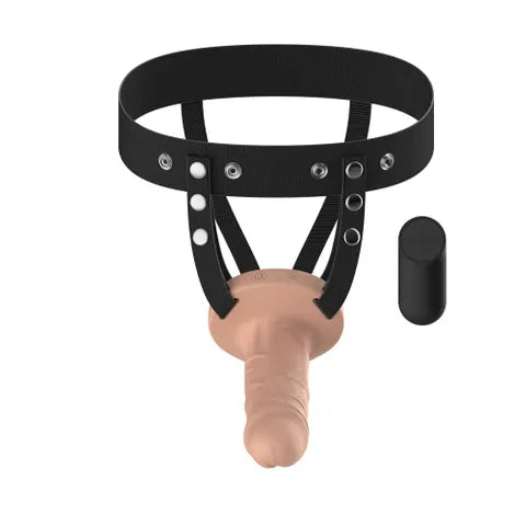 Passion Play USB Rechargeable Vibrating Realistic Hollow Strap On With Wireless Remote Flesh Passion Play