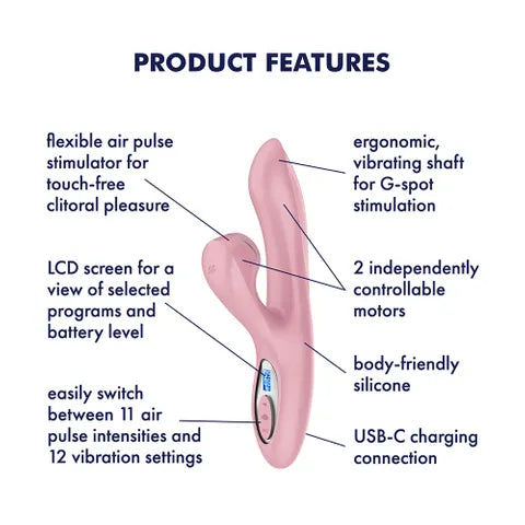 Satisfyer Pro Plus G Spot USB C Rechargeable Rabbit Vibrator With Touch Free Clitoral Stimulator Rose Pink Satisfyer