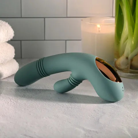 Evolved Rub Me Tender USB Rechargeable Gyrating & Thrusting Rabbit Vibrator Green Evolved Main image