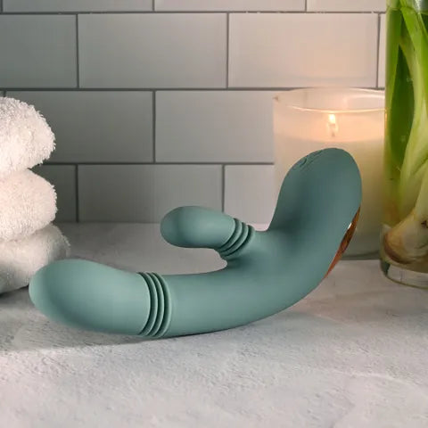 Evolved Rub Me Tender USB Rechargeable Gyrating & Thrusting Rabbit Vibrator Green Secondary image