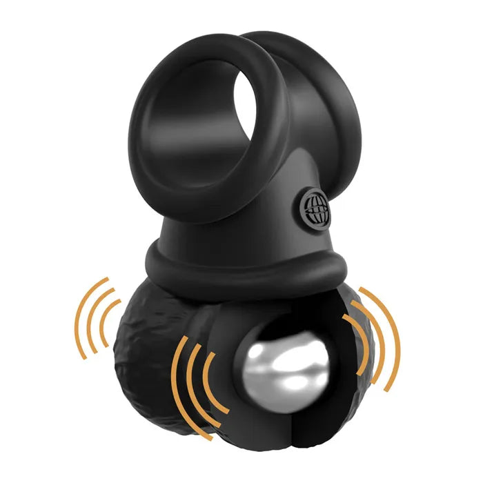 Pipedream King Cock Elite The Crown Jewels Vibrating Silicone Balls USB Rechargeable Vibrating Cock Ring Black Pipedream
