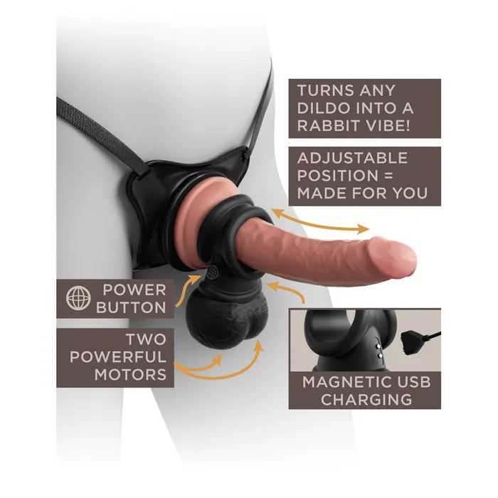 Pipedream King Cock Elite The Crown Jewels Vibrating Silicone Balls USB Rechargeable Vibrating Cock Ring Black Pipedream