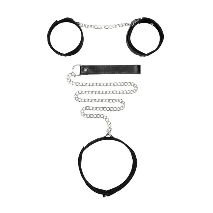 OUCH! BW Velcro Collar With Leash And Hand Cuffs Restraints Black Shots Toys