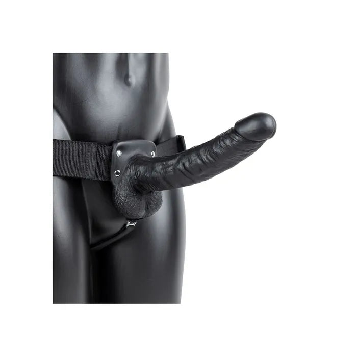 REALROCK Vibrating Hollow Strapon + Balls - 23cm Black - Black 23 cm Vibrating Hollow Strap-On Secondary image