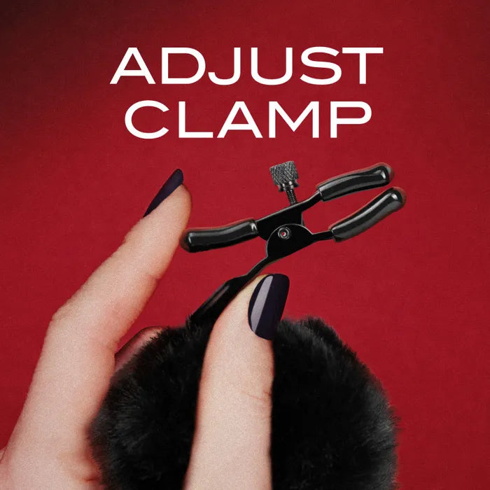 Blush Novelties Noir Pom Adjustable Furry Nipple Clamps Blush Novelties