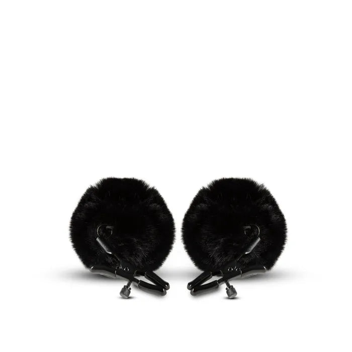 Blush Novelties Noir Pom Adjustable Furry Nipple Clamps Blush Novelties