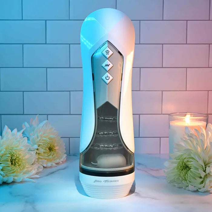 Zero Tolerance STROKING BUDDY USB Rechargeable Vibrating & Thrusting Stroker White Zero Tolerance