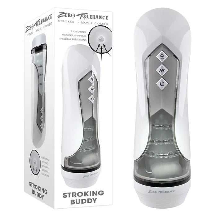 Zero Tolerance STROKING BUDDY USB Rechargeable Vibrating & Thrusting Stroker White