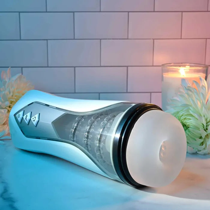 Zero Tolerance STROKING BUDDY USB Rechargeable Vibrating & Thrusting Stroker White Zero Tolerance