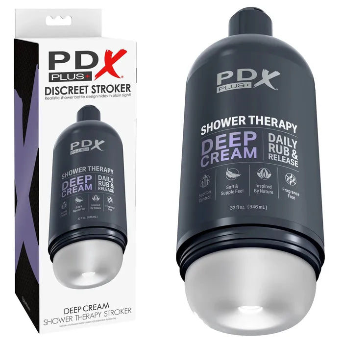 Pipedream PDX Plus Shower Therapy Deep Cream Frosted Discreet Stroker With Suction Base Clear Pipedream Main image