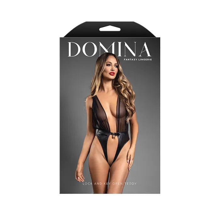 Fantasy Lingerie DOMINA Lock & Key Open Teddy Black - LOVVA