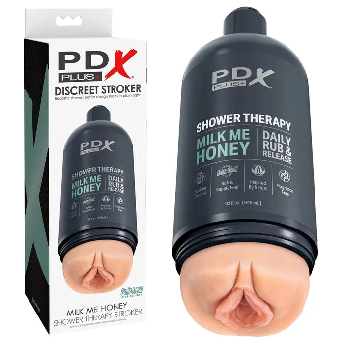 Pipedream PDX Plus Shower Therapy Milk Me Honey Discreet Vagina Stroker With Suction Base Flesh Pipedream Main image