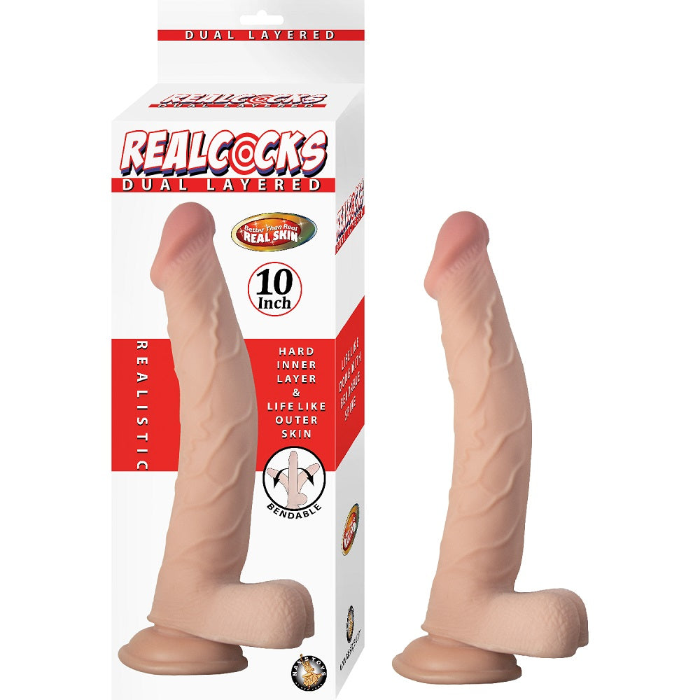 Nasstoys RealCocks Dual Layer Bendable Dildo With Suction Cup Base 10 Inch Vanilla Nasstoys
