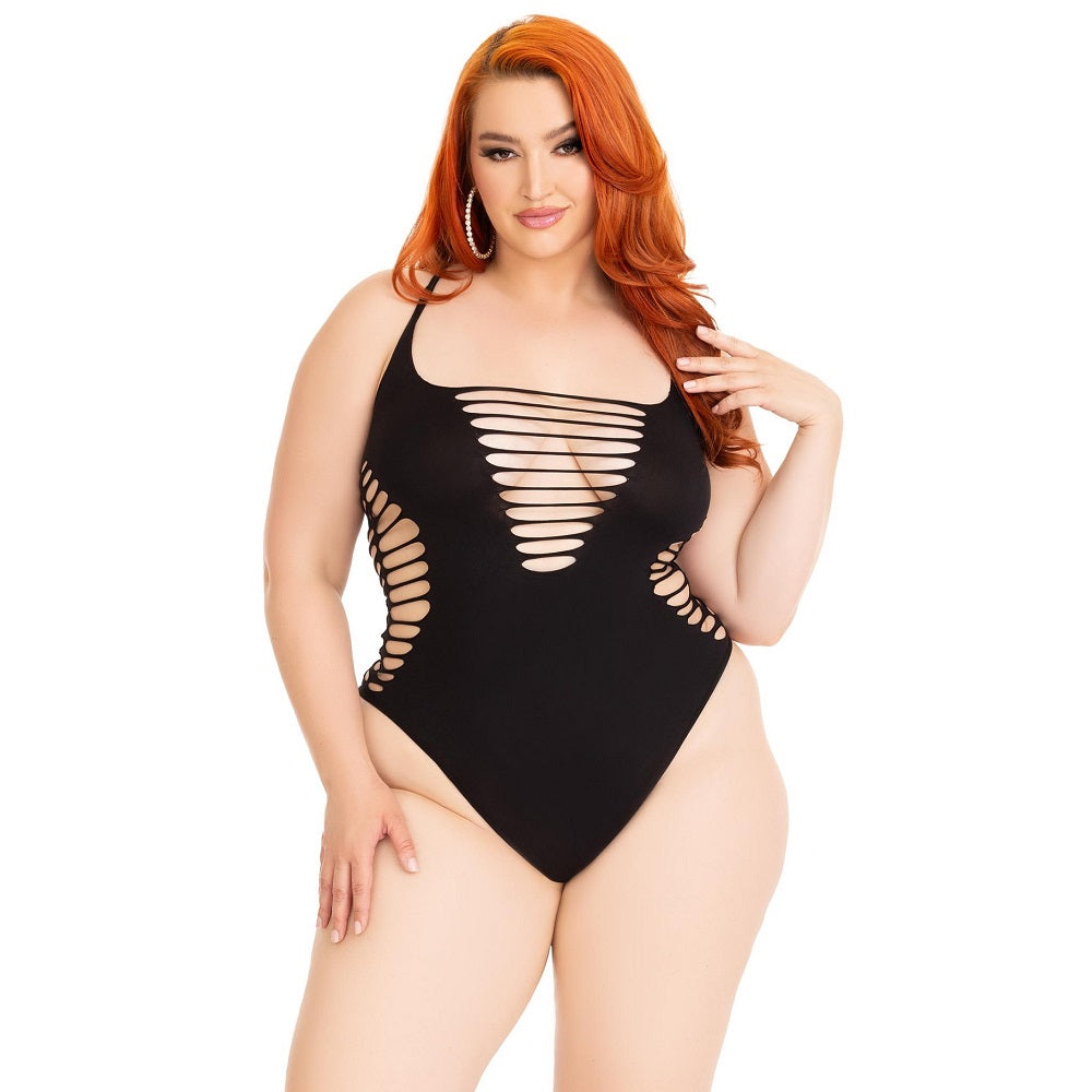 Leg Avenue Shredded Thong Bodysuit Black Plus Size Leg Avenue