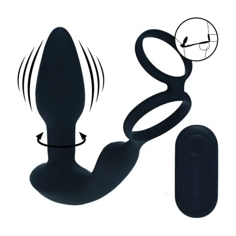 Shots Toys LEVELZ Dual Vibrating Prostate Stimulator With Cock Ring Black Shots Toys