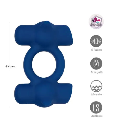 Maia RONAN USB Rechargeable Dual Vibrating Cock Ring Blue Maia Toys